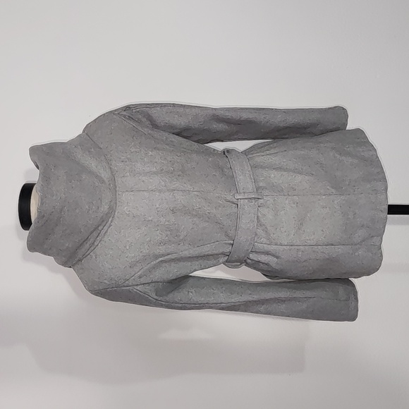 New Look Coat Double Breasted Pea Coat Wool/Poly Blend Tie & Button Gray Size M - Picture 9 of 16